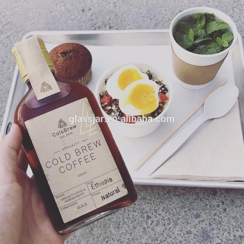 HOT SELLING 2018 BRAND 200ml flat glass bottle for cold brew coffee ice tea milk with aluminum cap in stock