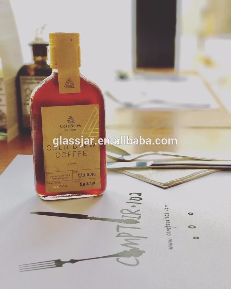HOT SELLING 2018 BRAND 200ml flat glass bottle for cold brew coffee ice tea milk with aluminum cap in stock