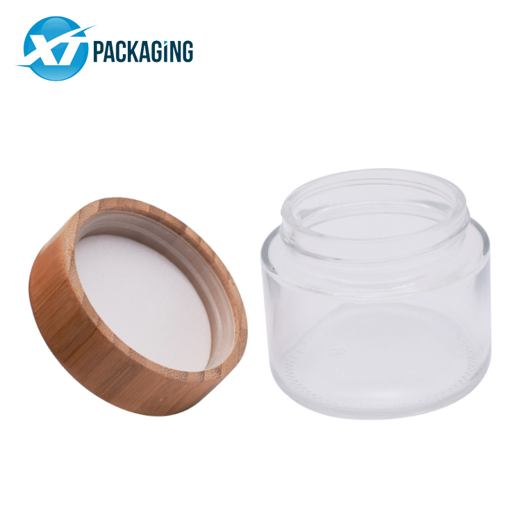 HOT SELLING 2oz 4oz glass jar cosmetics packaging bamboo lid face cream container glass cream jar with wooden cap