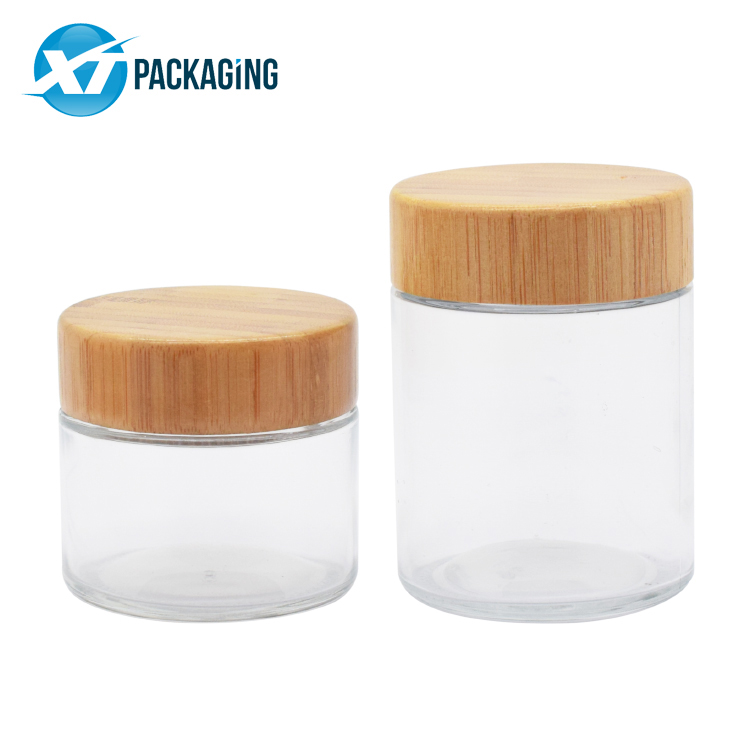 HOT SELLING 2oz 4oz glass jar cosmetics packaging bamboo lid face cream container glass cream jar with wooden cap