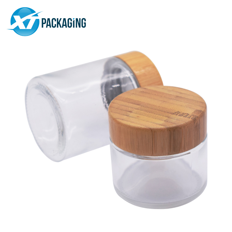 HOT SELLING 2oz 4oz glass jar cosmetics packaging bamboo lid face cream container glass cream jar with wooden cap