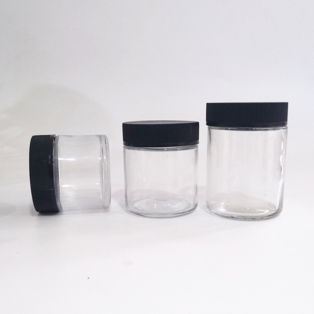 HOT SELLING high quality 3.5 gram 2 oz 3 oz 4oz glass jar with plastic lids child proof glass jars containers packaging labels