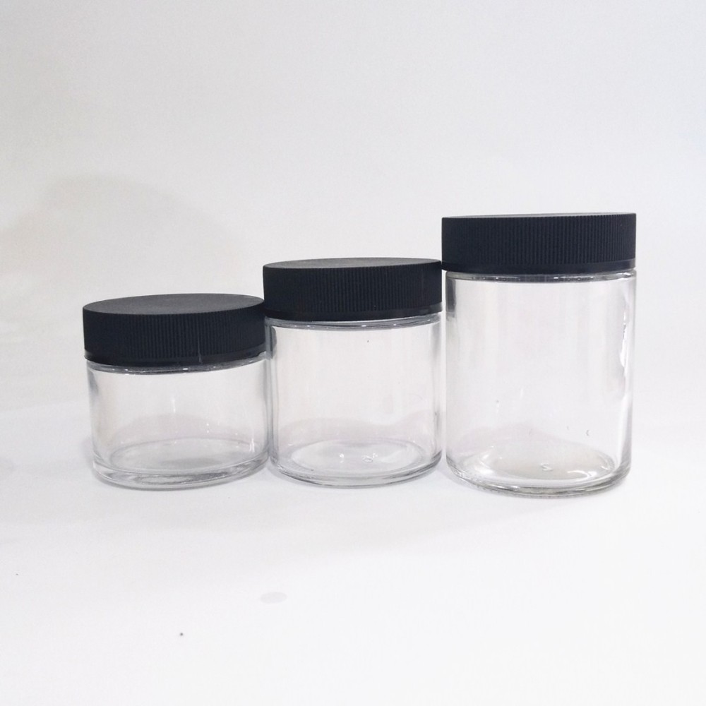 HOT SELLING high quality 3.5 gram 2 oz 3 oz 4oz glass jar with plastic lids child proof glass jars containers packaging labels