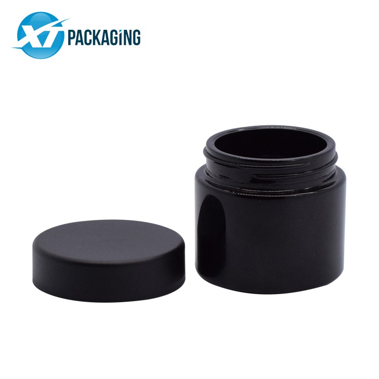HOT Wholesale 2oz 60ml Black Wide Mouth Straight Sided Glass Jar Black white Plastic Lid Child Resistant Lid black jar Gold Lid