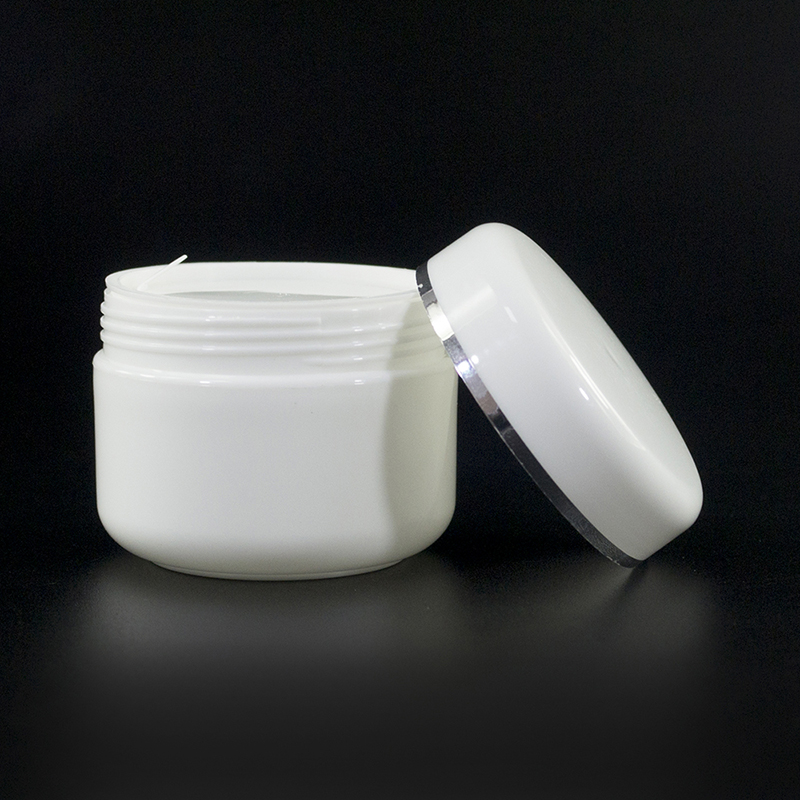 HOT cosmetic container 100ml white pp plastic cream jar with silver edge
