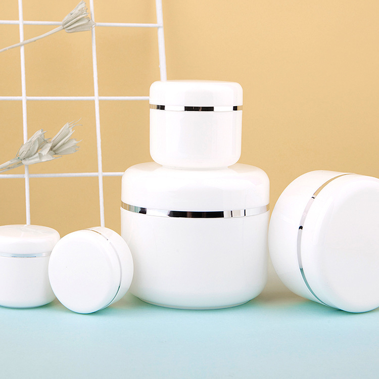 HOT cosmetic container 50ml white pp plastic cream jar with silver edge