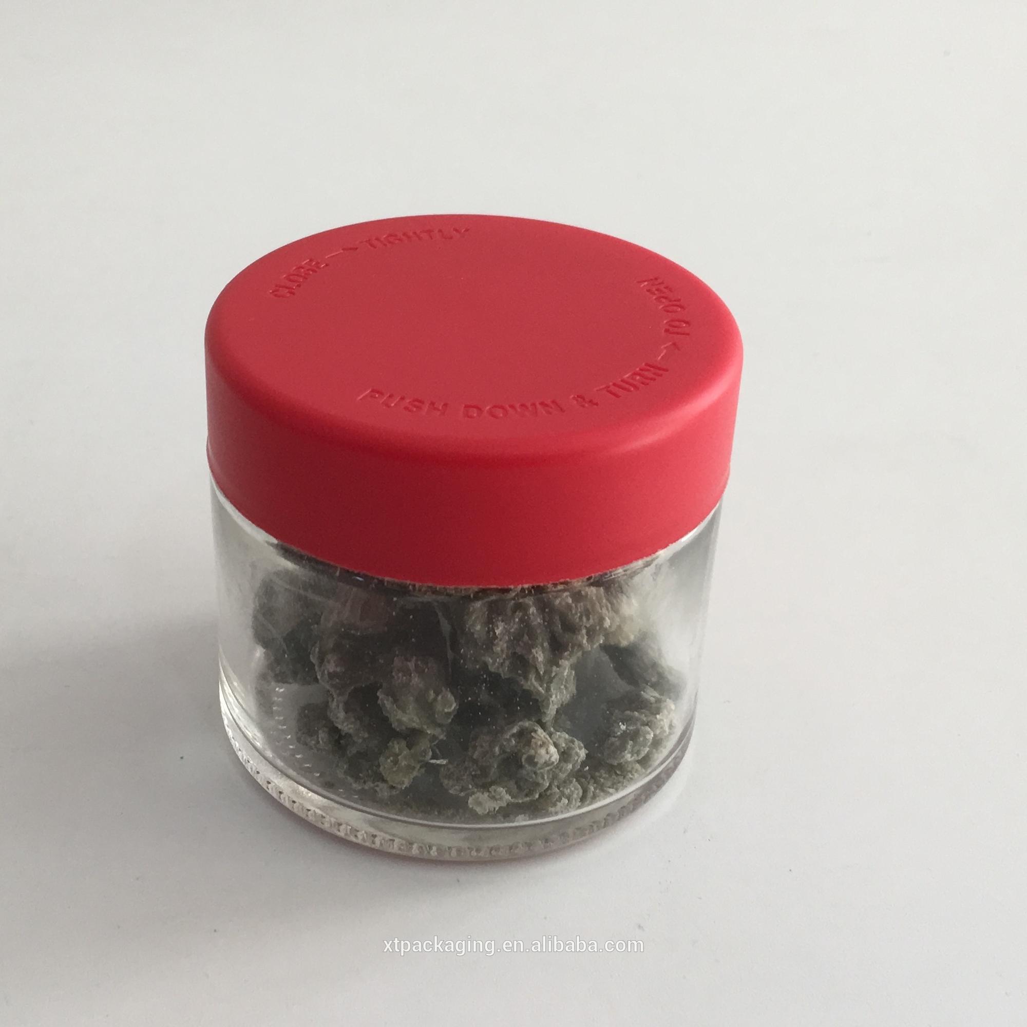 HOT custom packaging logo printed 1 oz 2 oz 3 oz 4 oz straight sided glass jars child resistant glass jar with CR black lid