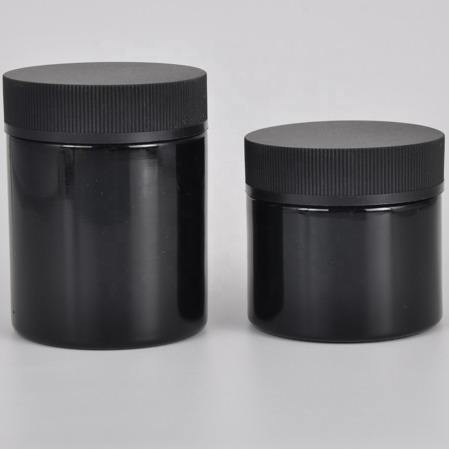 HOT premium 1oz 2oz 4oz 10oz 18oz matte and bright black cream glass jar with black lid