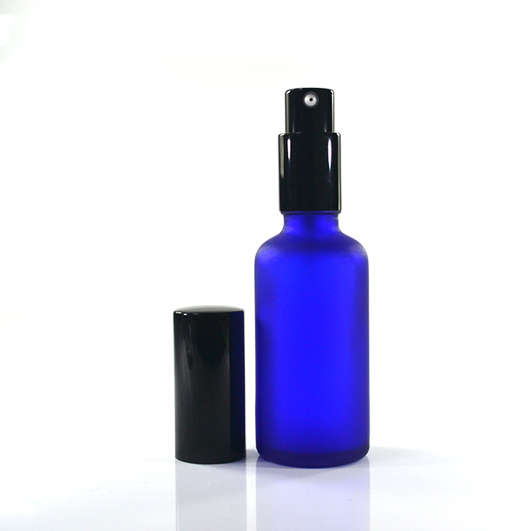 HXZ 30ml 50ml 60ml frosted blue green amber clear empty bottles cosmetics travel glass bottle with pump lotion cap