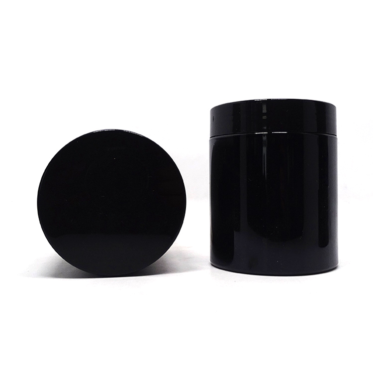 Hair product packaging cosmetic container 250ml solid black PET plastic 8oz jar with black lids