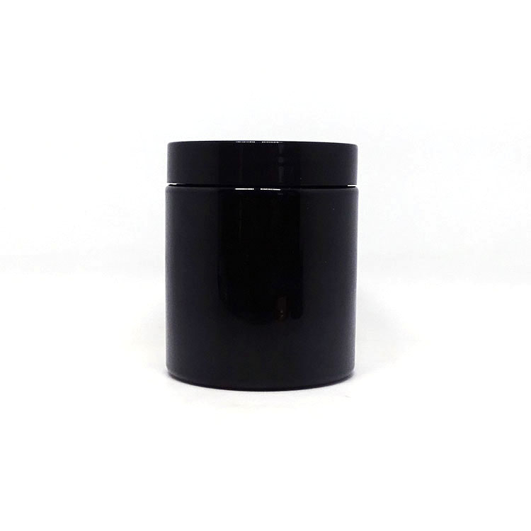Hair product packaging cosmetic container 250ml solid black PET plastic 8oz jar with black lids