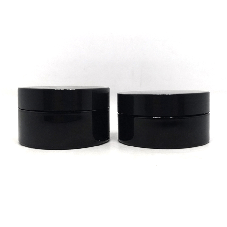 Hair product packaging cosmetic container 250ml solid black PET plastic 8oz jar with black lids