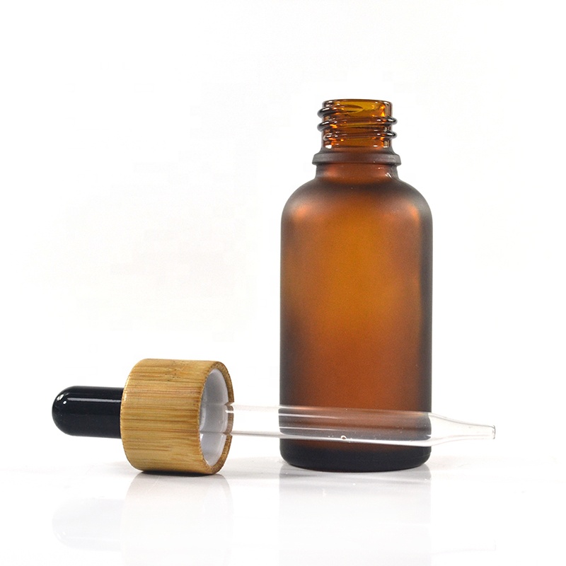 Hair serum 15ml 30ml 60ml amber frosted glass dropper essential oil bottles with bamboo cap