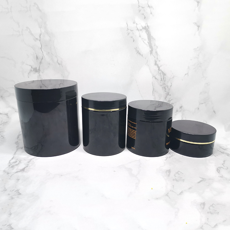 Hair wax product packaging 100ml black PET plastic jar container with metal lid