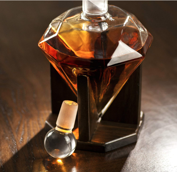 Hand Blown Diamond Custom Shaped Glass Bottle Custom Wood Stand Airtight Stopper Decorative Perfume