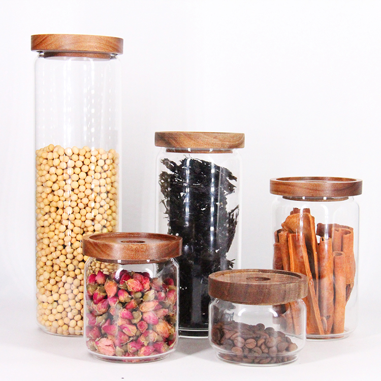 Hand-Made High Borsilicate High Quality 700Ml Glass Jar With Wooden Lids For Food Storage Kitchen Use
