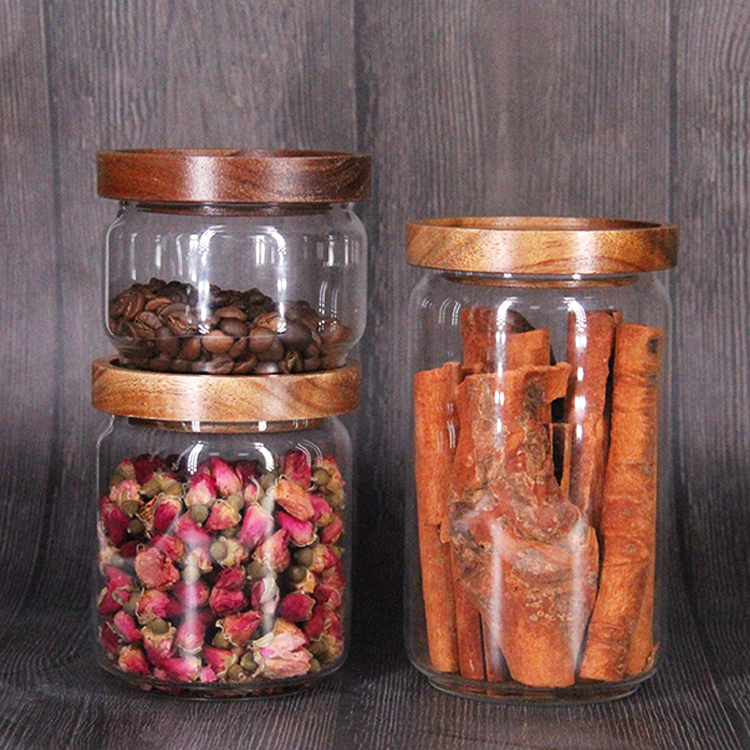 Hand-Made High Borsilicate High Quality 700Ml Glass Jar With Wooden Lids For Food Storage Kitchen Use