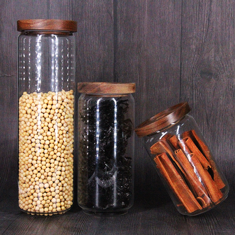 Hand-Made High Borsilicate High Quality 700Ml Glass Jar With Wooden Lids For Food Storage Kitchen Use