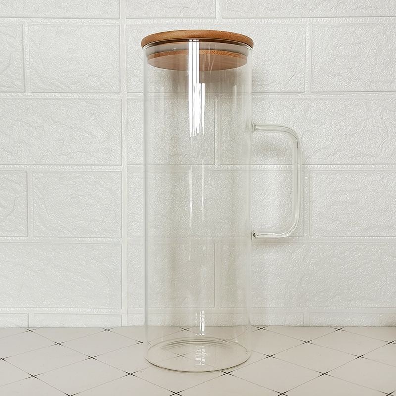 Hand blown borosilicate glass kitchen canister for spaghetti