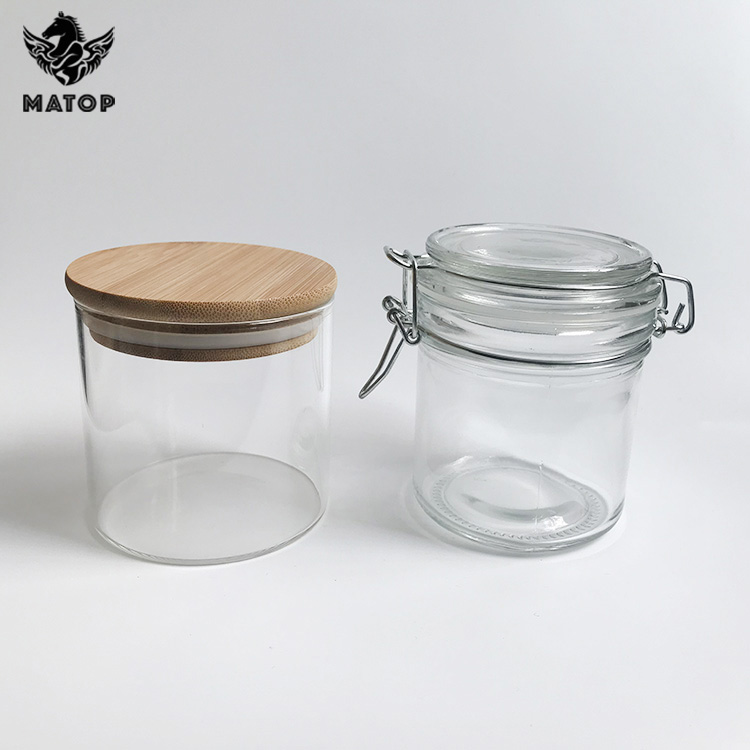 Hand made decorative storage glass jar straight sided glass jar bamboo lid