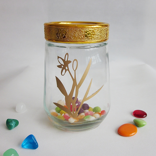 Hand painting unique shape clear glass storage jar with plastic lid