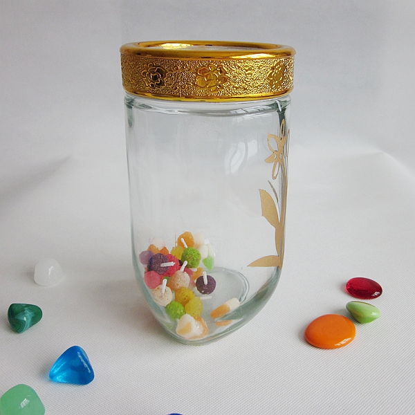 Hand painting unique shape clear glass storage jar with plastic lid