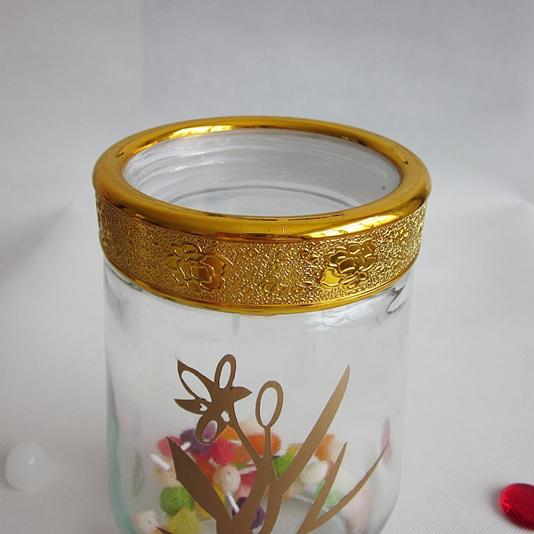 Hand painting unique shape clear glass storage jar with plastic lid