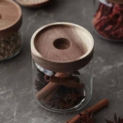 Handmade Borosilicate Stackable Glass Jar With Acacia Wood Lid For Food Storage