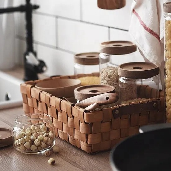 Handmade Borosilicate Stackable Glass Jar With Acacia Wood Lid For Food Storage