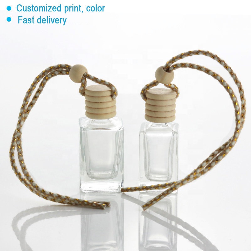 Hanging Car Perfume Bottles 10ml Air Freshener Empty Glass Bottle With Wooden Lid (CG02B)