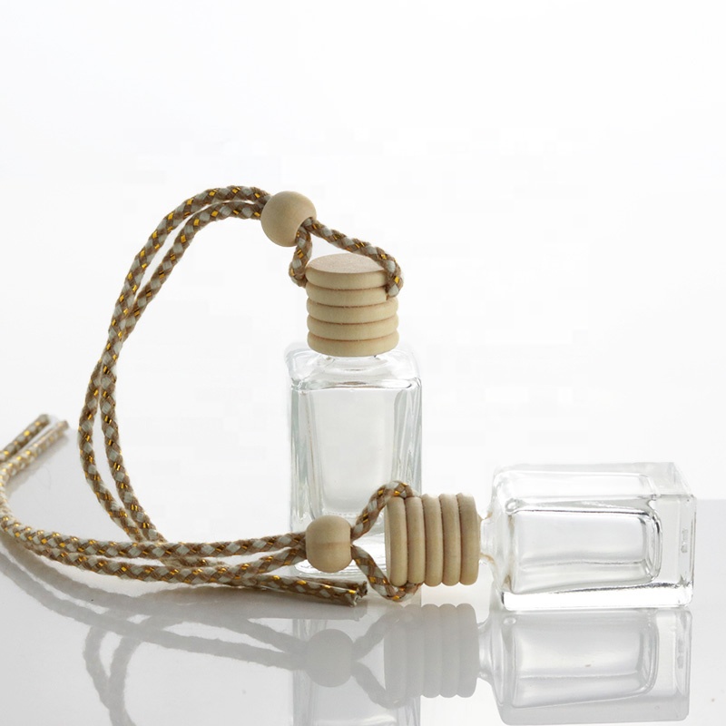 Hanging Car Perfume Bottles 10ml Air Freshener Empty Glass Bottle With Wooden Lid (CG02B)