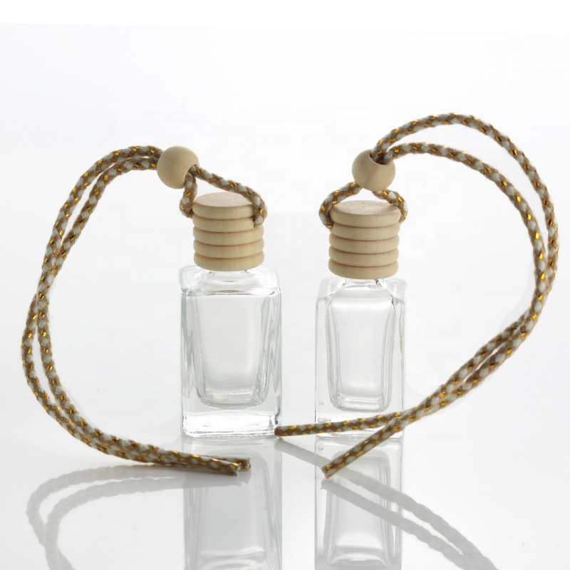 Hanging Car Perfume Bottles 10ml Air Freshener Empty Glass Bottle With Wooden Lid (CG02B)