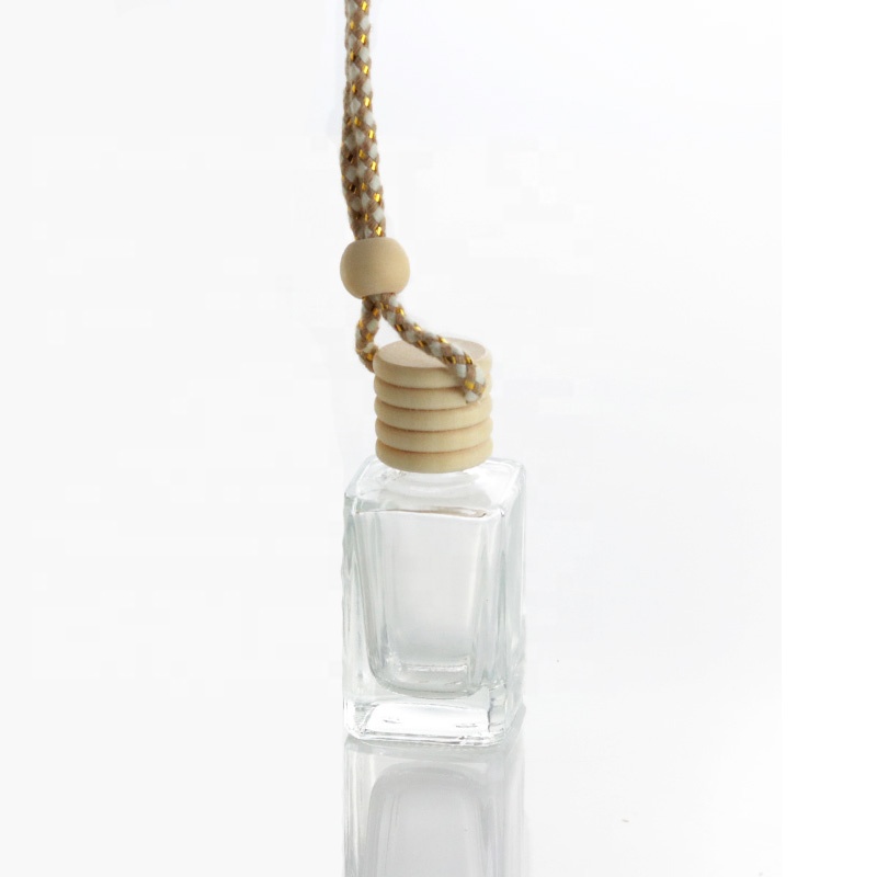 Hanging Car Perfume Bottles 10ml Air Freshener Empty Glass Bottle With Wooden Lid (CG02B)