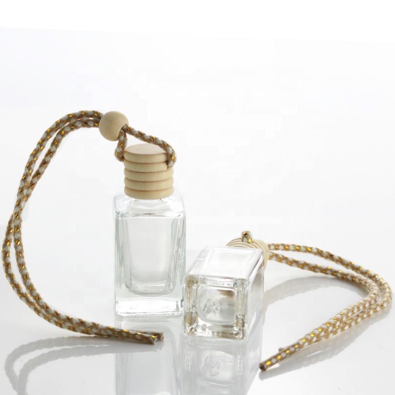 Hanging Car Perfume Bottles 10ml Air Freshener Empty Glass Bottle With Wooden Lid (CG02B)