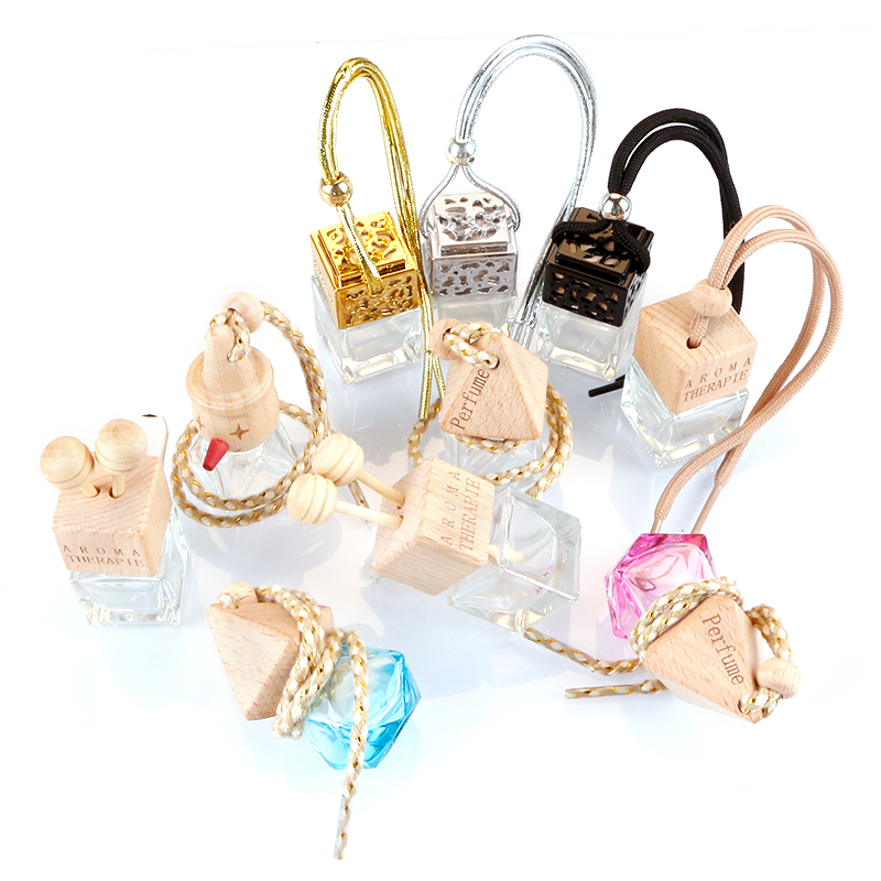 Hanging Car Perfume Glass Empty Bottle Essential Oil Diffuser, Aromatherapy Car Air Freshener