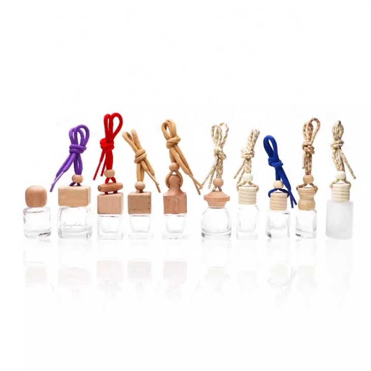 Hanging Frosted Diamond Empty Car Fragrance Air Freshener Perfume Bottle with Wooden Cover And Rope Pendant Bottle For Car