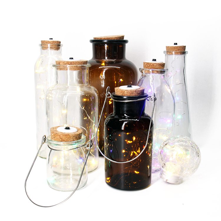 Hanging Storage Decoration Glass Mason Jar With Led Solar Light Metal Cover