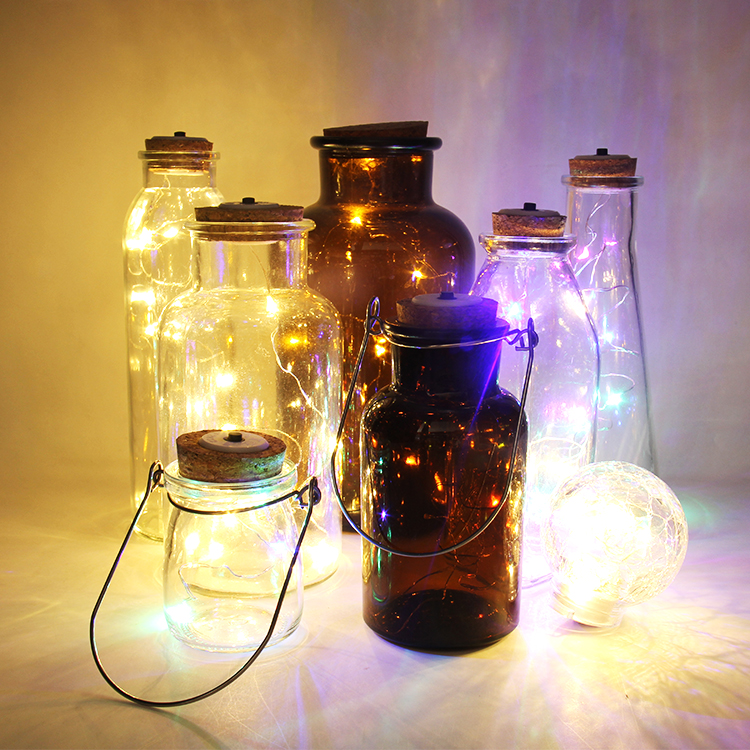 Hanging Storage Decoration Glass Mason Jar With Led Solar Light Metal Cover
