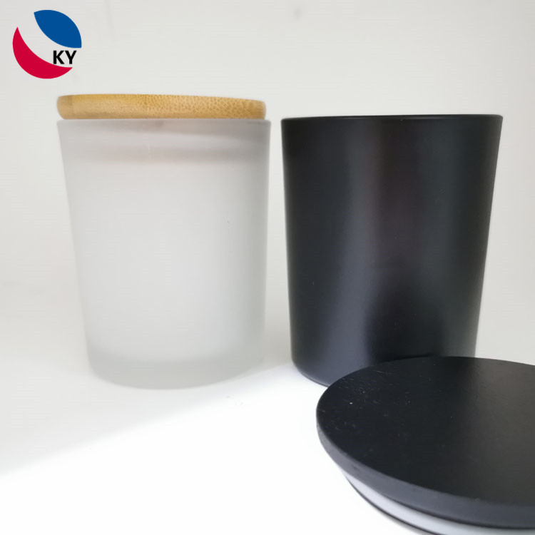 Haodexin matte black empty glass candle jars with wooden tins metal lids 5.5oz glass holders containers vessel
