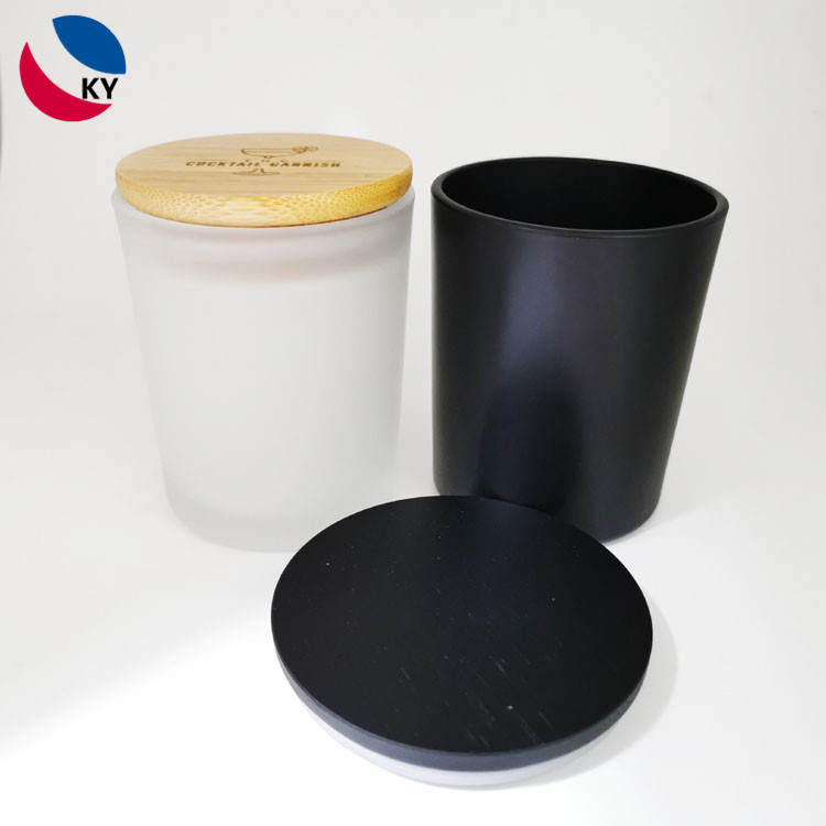 Haodexin matte black empty glass candle jars with wooden tins metal lids 5.5oz glass holders containers vessel