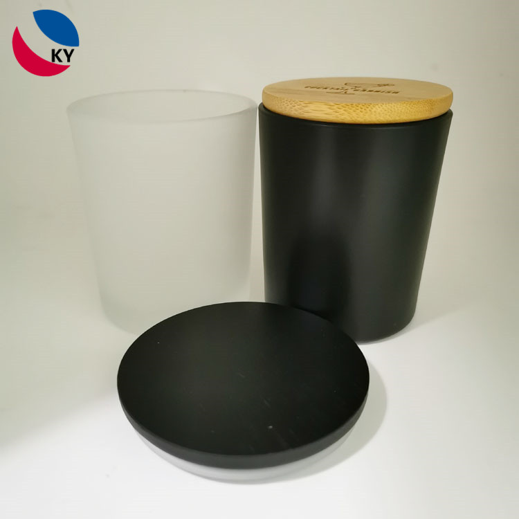 Haodexin matte black empty glass candle jars with wooden tins metal lids 5.5oz glass holders containers vessel