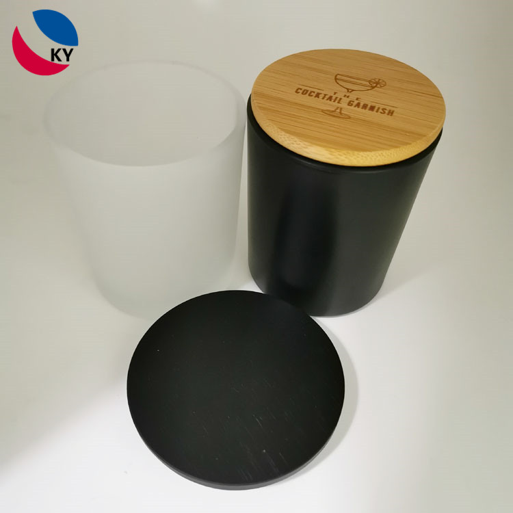 Haodexin matte black empty glass candle jars with wooden tins metal lids 5.5oz glass holders containers vessel