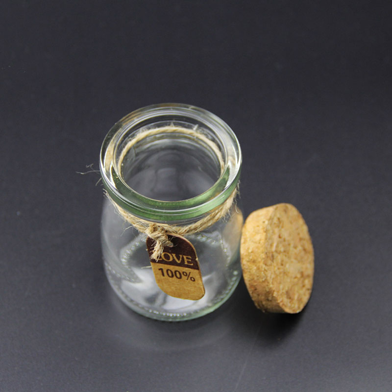 Haonai 100ml glassware pudding jars pudding bottle glass wishing bottle with cork lid
