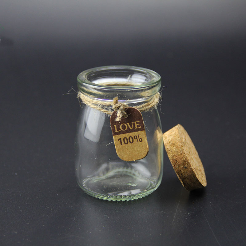Haonai 100ml glassware pudding jars pudding bottle glass wishing bottle with cork lid