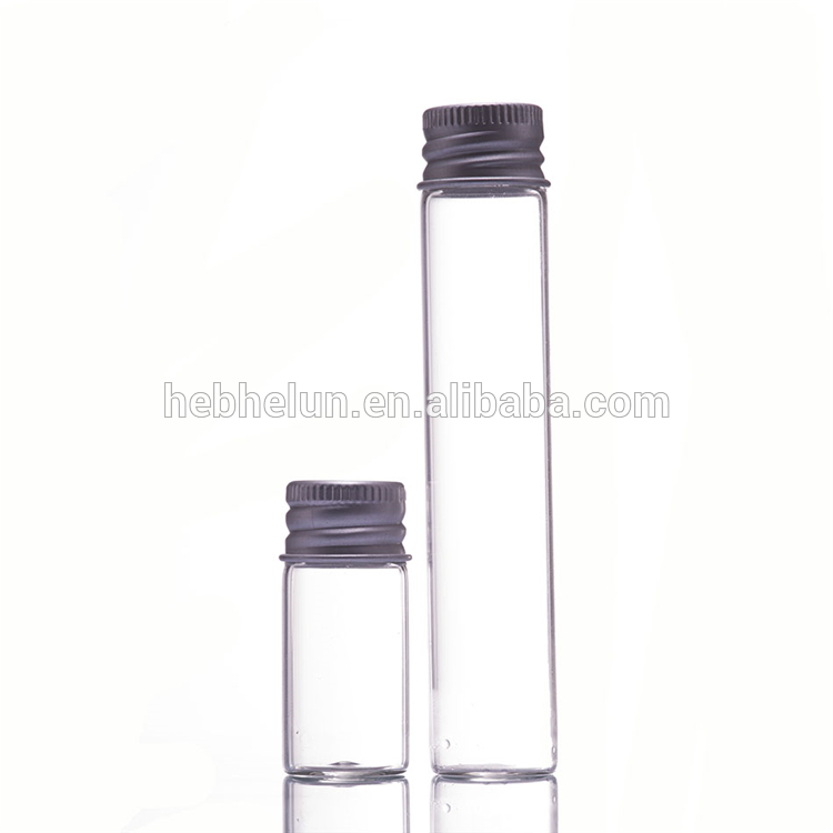 HeLun Wide mouth Clear Tubular Glass Vial Jar with Silver Aluminum Lid