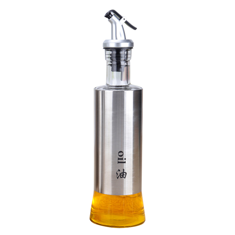 Healthy material 300ml prevent dripping kitchen storage glass bottle with stainless steel sleeve