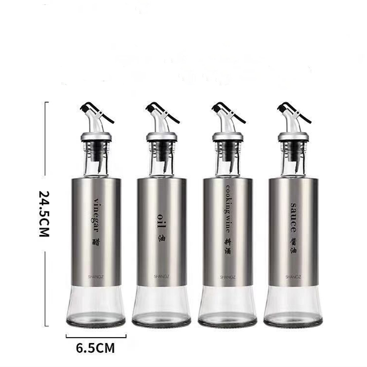 Healthy material 300ml prevent dripping kitchen storage glass bottle with stainless steel sleeve