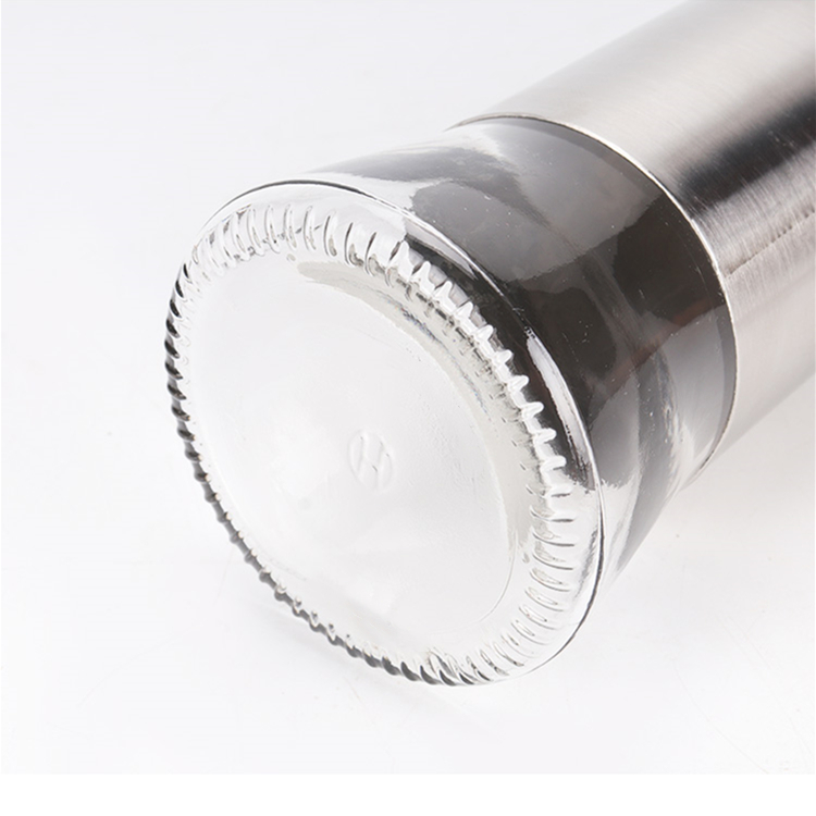 Healthy material 300ml prevent dripping kitchen storage glass bottle with stainless steel sleeve
