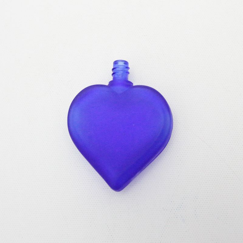 Heart shaped hanging decorative perfume glass bottle frosted blue color