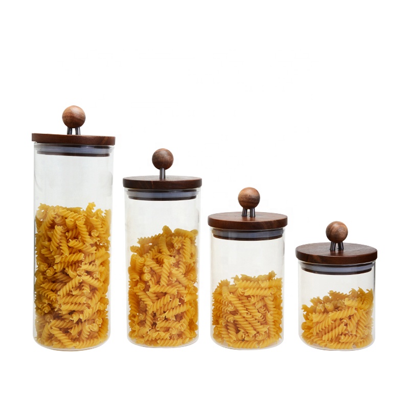 Heat Resistant Borosilicate Glass Storage Jar with Wooden Lid